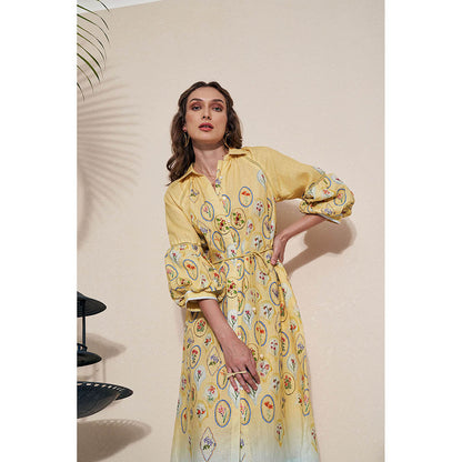Pozruh By Aiman Skye Yellow Midi Dress with Belt (Set of 2)
