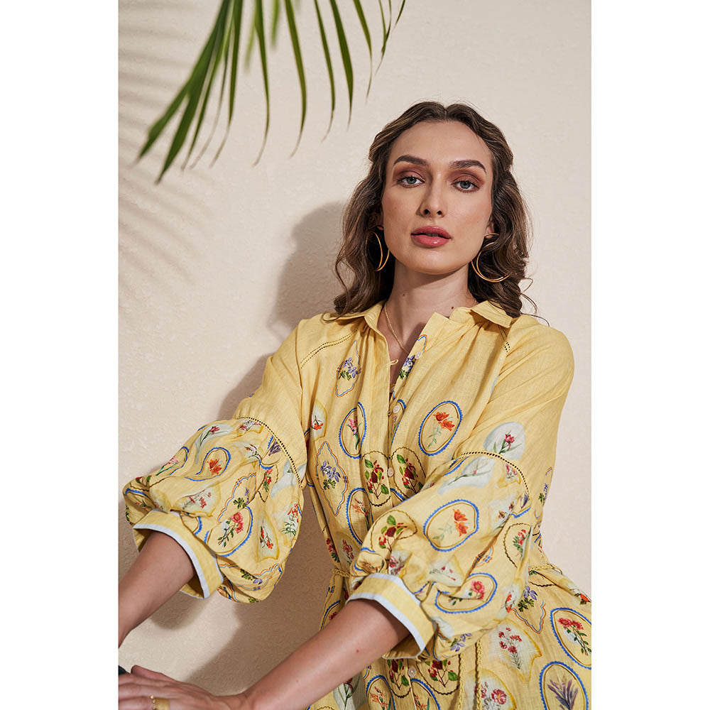 Pozruh By Aiman Skye Yellow Midi Dress with Belt (Set of 2)