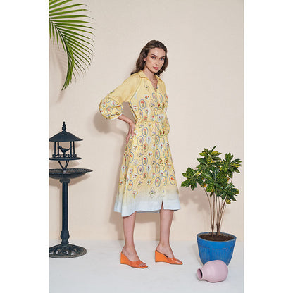 Pozruh By Aiman Skye Yellow Midi Dress with Belt (Set of 2)