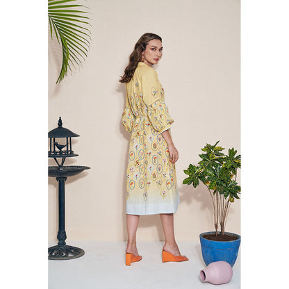 Pozruh By Aiman Skye Yellow Midi Dress with Belt (Set of 2)
