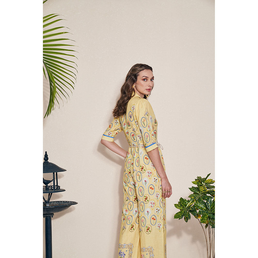 Pozruh By Aiman Moxie Printed Yellow Jumpsuit & Belt (Set of 2)