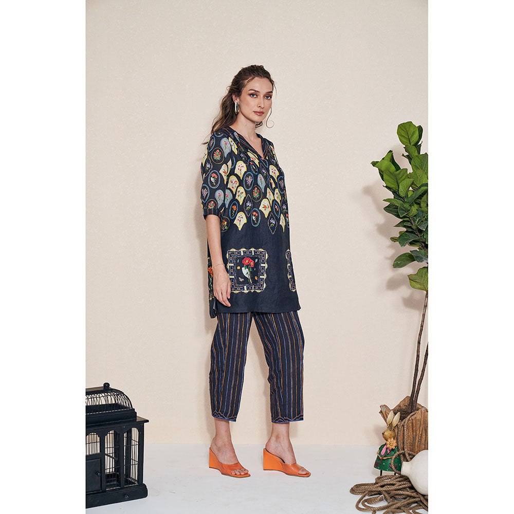 Pozruh By Aiman Magpie Tunic & Pants Black Co-Ord (Set of 2)