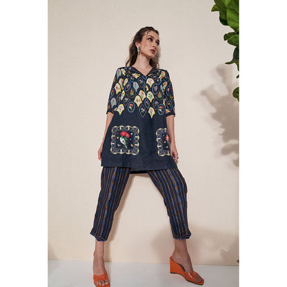 Pozruh By Aiman Magpie Tunic & Pants Black Co-Ord (Set of 2)