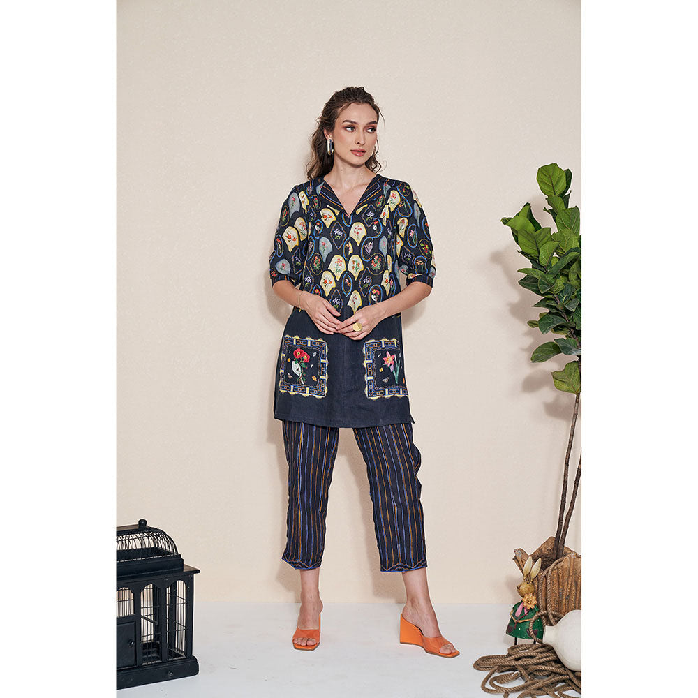 Pozruh By Aiman Magpie Tunic & Pants Black Co-Ord (Set of 2)