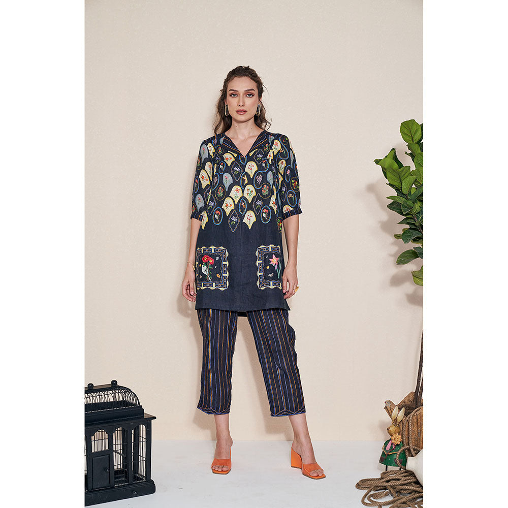 Pozruh By Aiman Magpie Black Printed Tunic