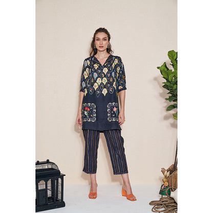 Pozruh By Aiman Magpie Black Printed Tunic