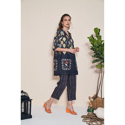 Pozruh By Aiman Magpie Black Printed Tunic