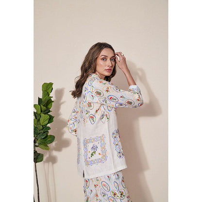 Pozruh By Aiman Nigel Off White Printed Jacket