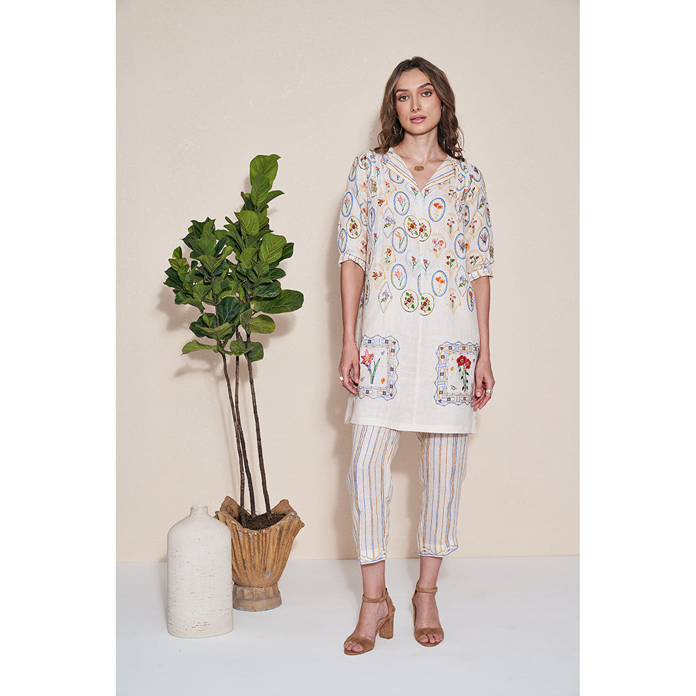 Pozruh By Aiman Magpie Off White Printed Tunic