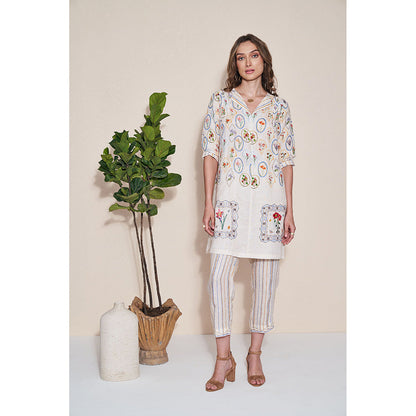 Pozruh By Aiman Magpie Off White Printed Tunic
