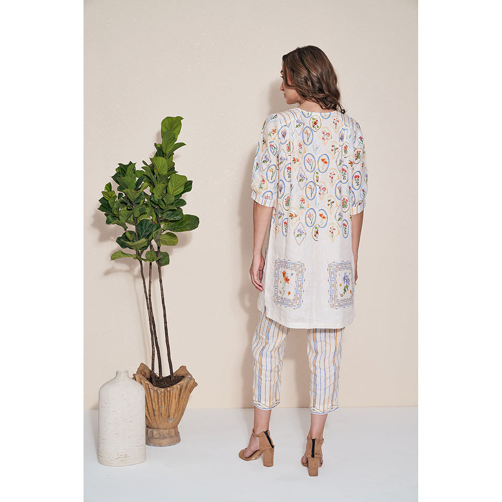 Pozruh By Aiman Magpie Off White Printed Tunic