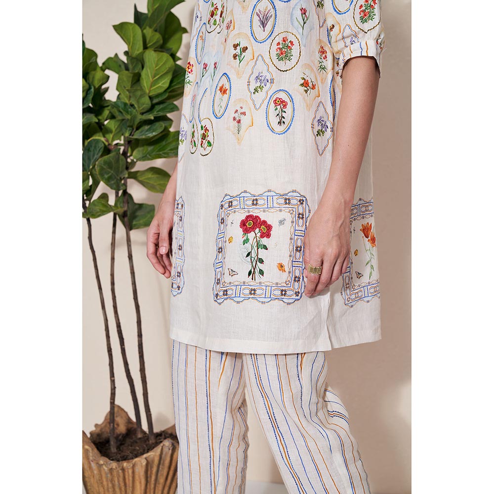 Pozruh By Aiman Magpie Off White Printed Tunic