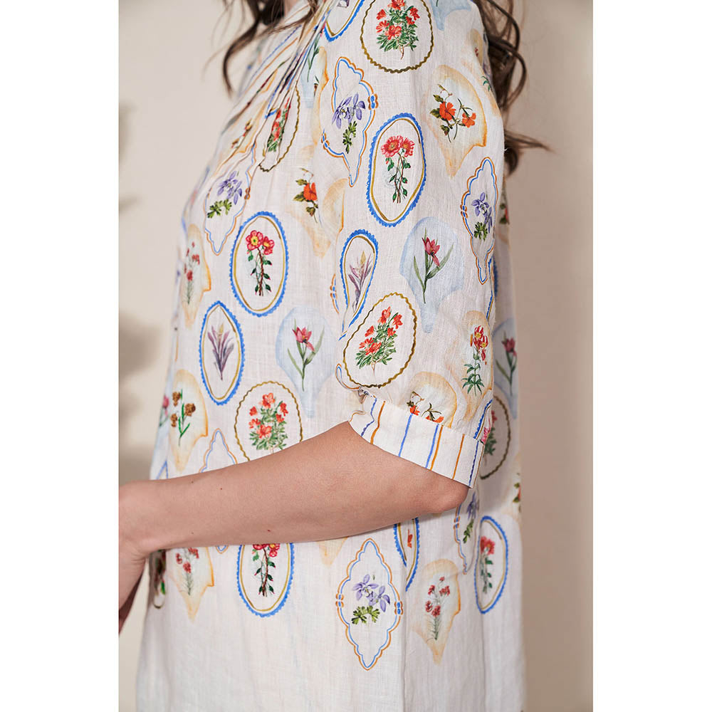 Pozruh By Aiman Magpie Off White Printed Tunic