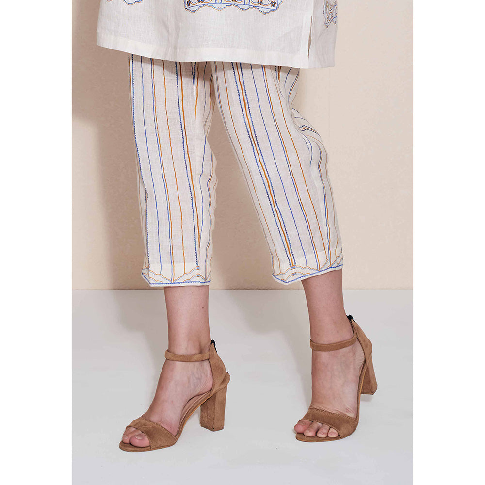 Pozruh By Aiman Magpie Ivory Striped Pants