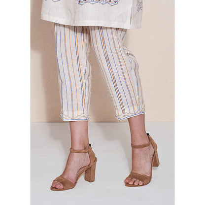Pozruh By Aiman Magpie Ivory Striped Pants