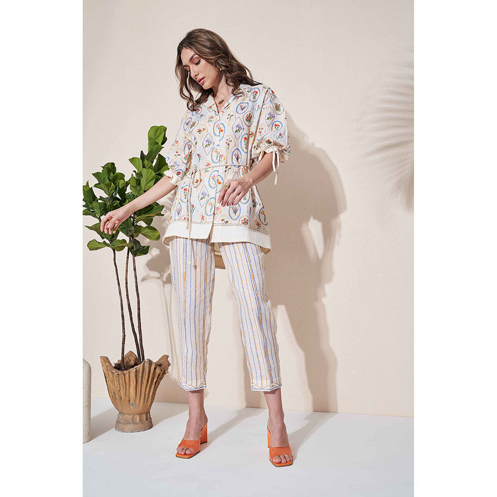 Pozruh By Aiman Magpie Ivory Striped Pants