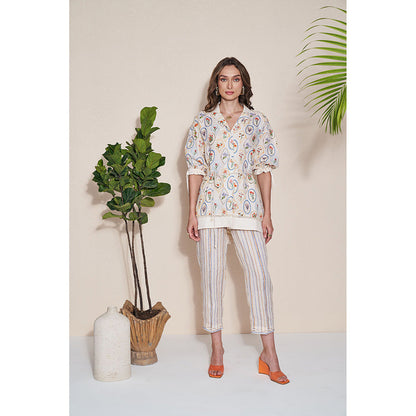 Pozruh By Aiman Roseate Top & Pants with Belt Co-Ord (Set of 3)