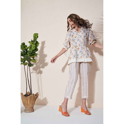 Pozruh By Aiman Roseate Top & Pants with Belt Co-Ord (Set of 3)
