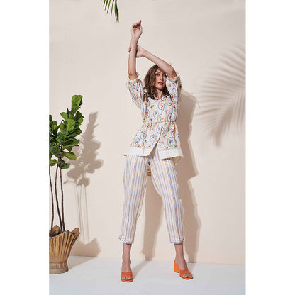 Pozruh By Aiman Roseate Top & Pants with Belt Co-Ord (Set of 3)