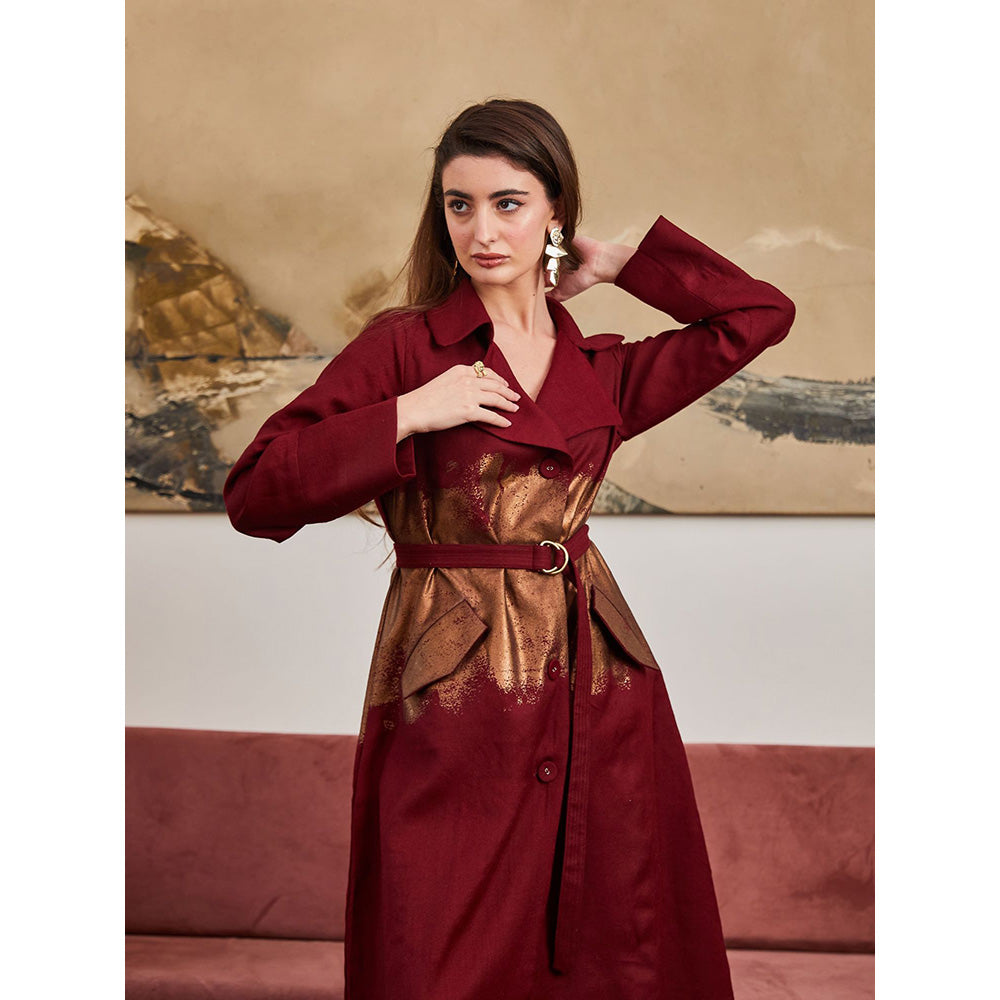 Pozruh By Aiman Blaze Maroon Trench (Set of 2)