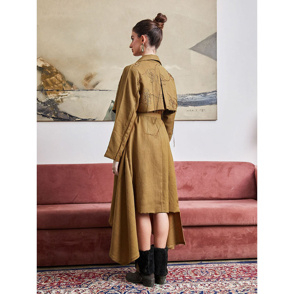 Pozruh By Aiman Phoenix Brown Jacket & Dress (Set of 3)