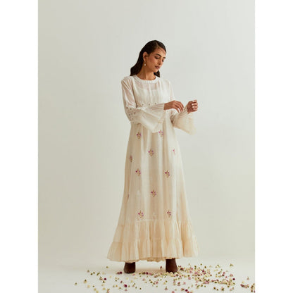 PRAMA By Pratima Pandey Floral Chanderi Ivory Dress with Inner (Set of 2)