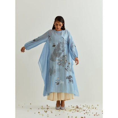 PRAMA By Pratima Pandey Printed Chanderi Blue Kurta with Inner (Set of 2)