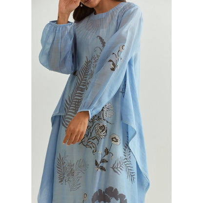 PRAMA By Pratima Pandey Printed Chanderi Blue Kurta with Inner (Set of 2)