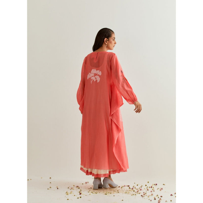 PRAMA By Pratima Pandey Printed Chanderi Coral Kurta with Inner (Set of 2)
