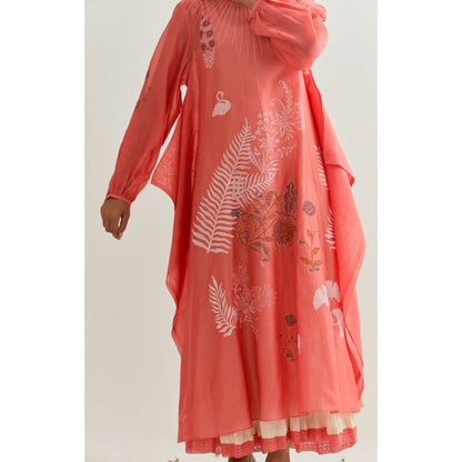 PRAMA By Pratima Pandey Printed Chanderi Coral Kurta with Inner (Set of 2)