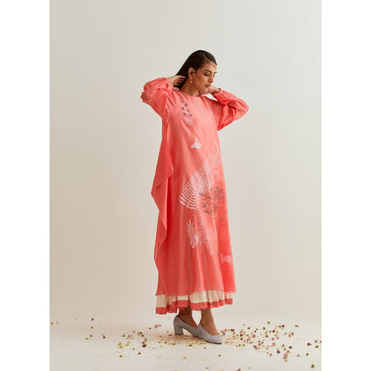 PRAMA By Pratima Pandey Printed Chanderi Coral Kurta with Inner (Set of 2)