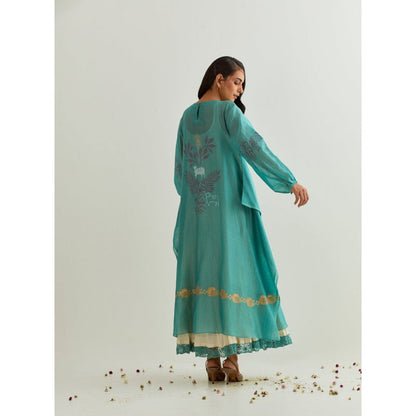 PRAMA By Pratima Pandey Floral Chanderi Blue Kurta with Inner (Set of 2)
