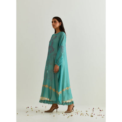 PRAMA By Pratima Pandey Floral Chanderi Blue Kurta with Inner (Set of 2)
