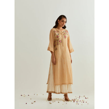 PRAMA By Pratima Pandey Floral Chanderi Beige Kurta with Inner (Set of 2)