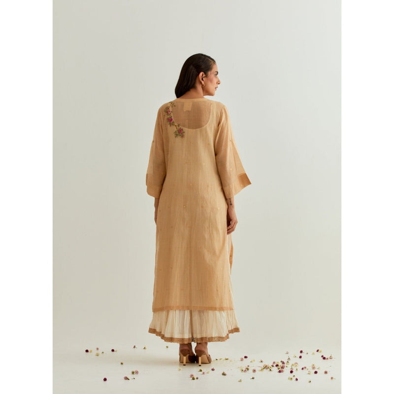 PRAMA By Pratima Pandey Floral Chanderi Beige Kurta with Inner (Set of 2)