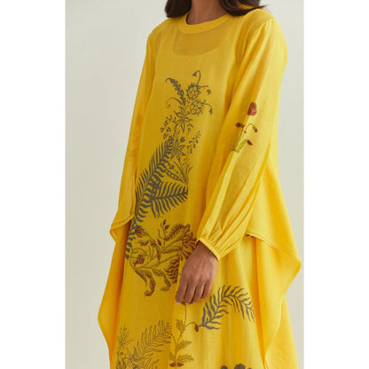 PRAMA By Pratima Pandey Printed Chanderi Yellow Kurta with Inner (Set of 2)
