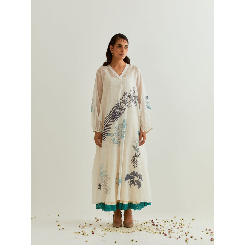 PRAMA By Pratima Pandey Printed Chanderi Ivory Kurta with Inner (Set of 2)