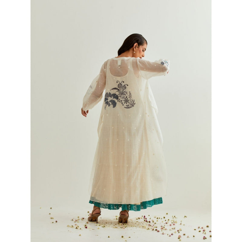 PRAMA By Pratima Pandey Printed Chanderi Ivory Kurta with Inner (Set of 2)