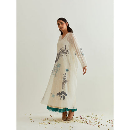 PRAMA By Pratima Pandey Printed Chanderi Ivory Kurta with Inner (Set of 2)