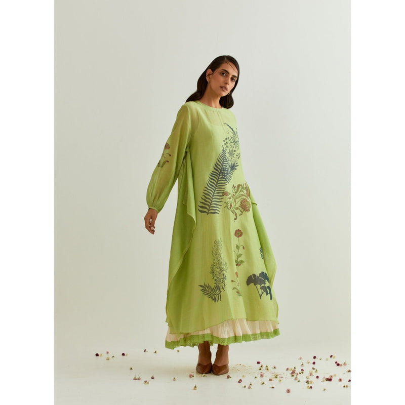 PRAMA By Pratima Pandey Printed Chanderi Green Kurta with Inner (Set of 2)