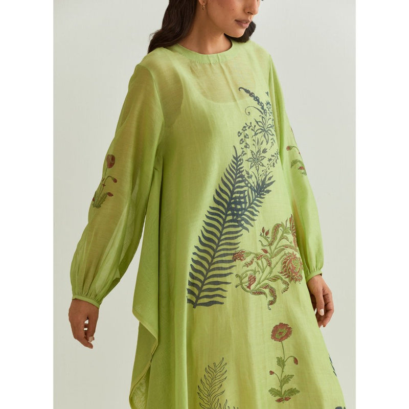 PRAMA By Pratima Pandey Printed Chanderi Green Kurta with Inner (Set of 2)