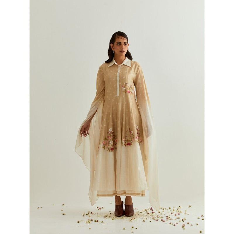PRAMA By Pratima Pandey Printed Chanderi Beige Dress