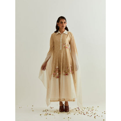 PRAMA By Pratima Pandey Printed Chanderi Beige Dress