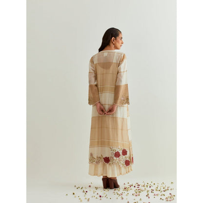 PRAMA By Pratima Pandey Stripes Chanderi Beige Kurta with Inner (Set of 2)