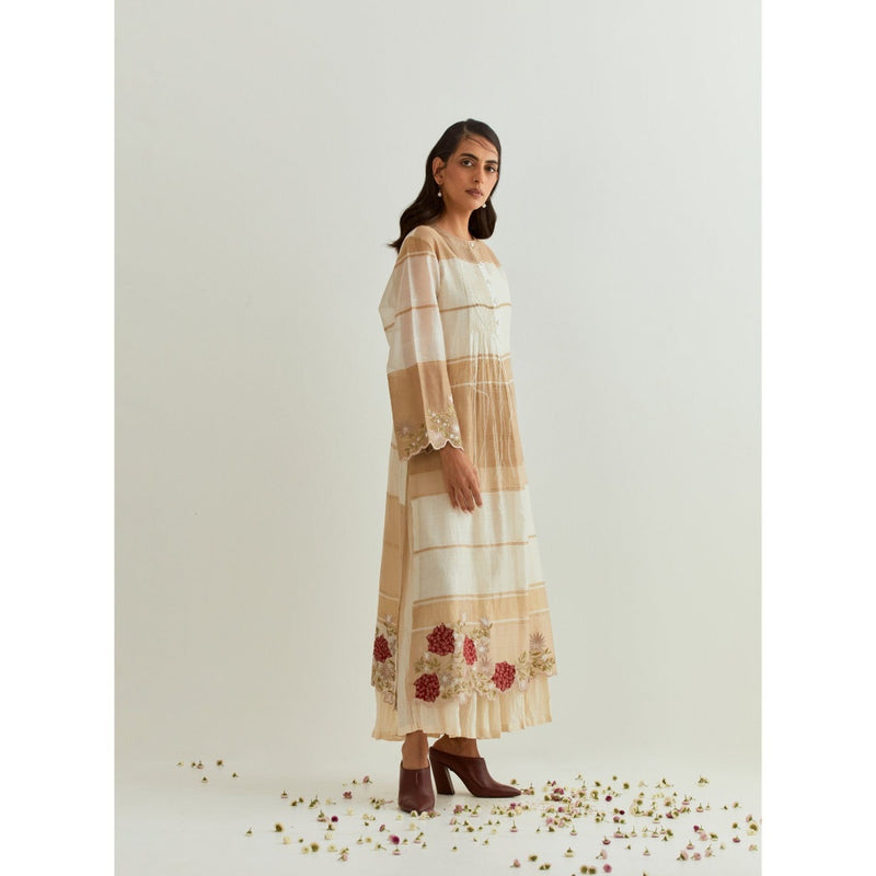 PRAMA By Pratima Pandey Stripes Chanderi Beige Kurta with Inner (Set of 2)