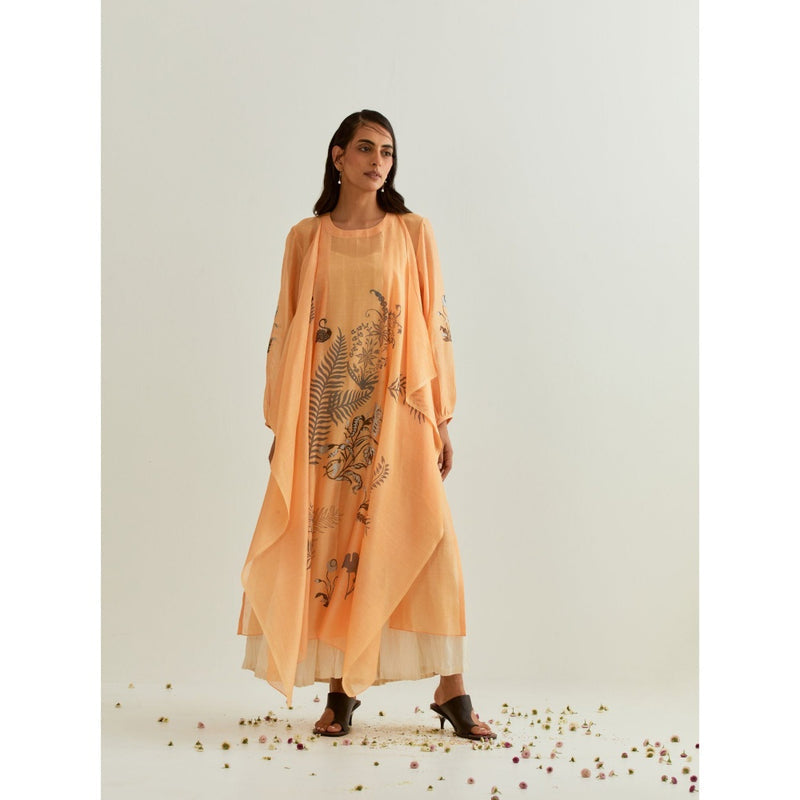 PRAMA By Pratima Pandey Printed Chanderi Orange Kurta with Inner (Set of 2)
