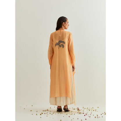 PRAMA By Pratima Pandey Printed Chanderi Orange Kurta with Inner (Set of 2)