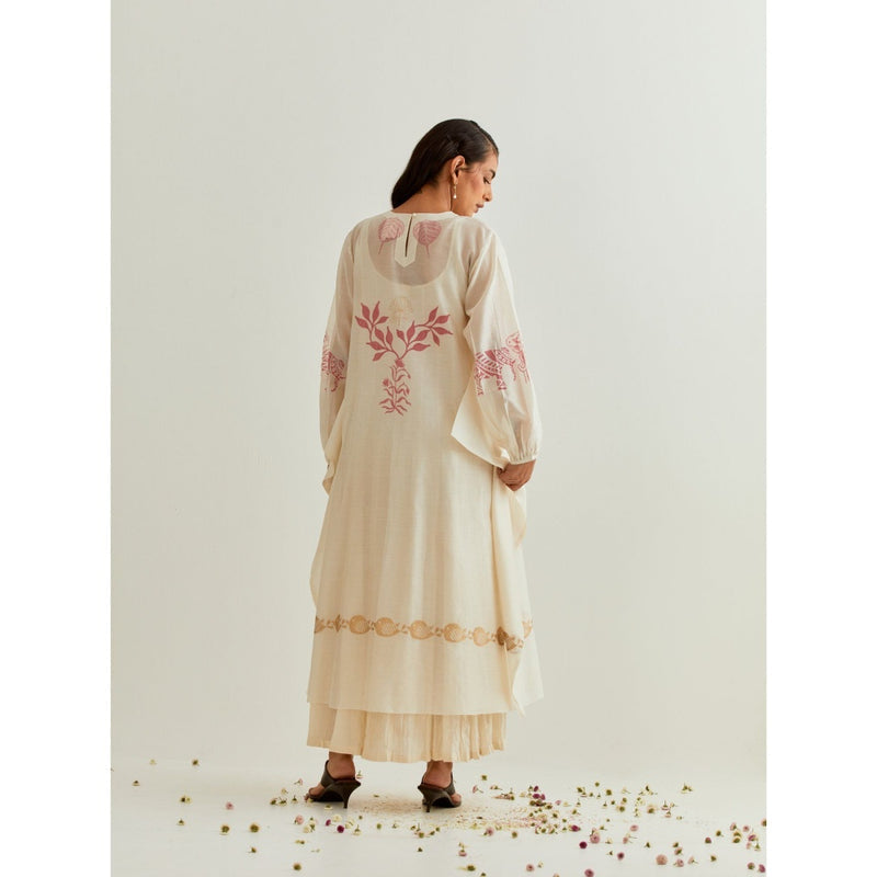 PRAMA By Pratima Pandey Printed Chanderi Ivory Kurta with Inner (Set of 2)