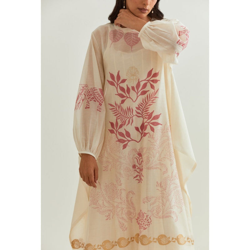 PRAMA By Pratima Pandey Printed Chanderi Ivory Kurta with Inner (Set of 2)