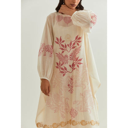 PRAMA By Pratima Pandey Printed Chanderi Ivory Kurta with Inner (Set of 2)